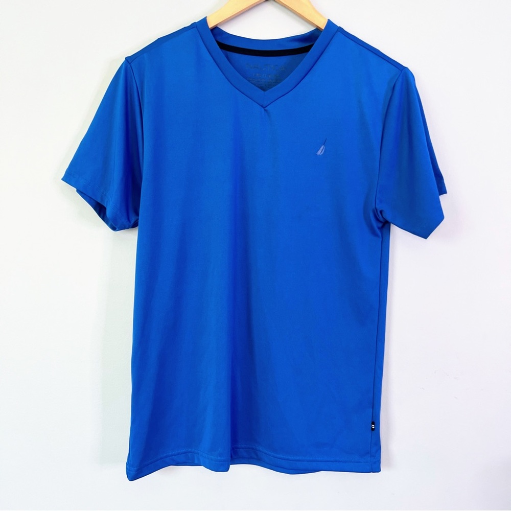 Nautica Cobalt Blue Athletic V-Neck Tee Shirt Size Large 14/16